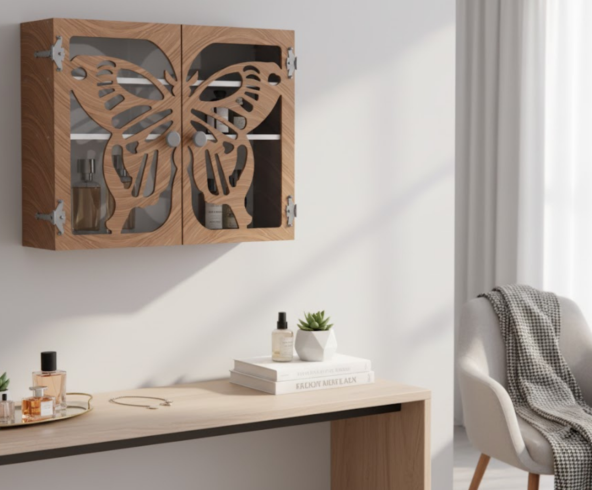 Butterfly Jewelry Cabinet Plan – Artistic Wall Organizer Blueprint | Full-Scale Template Download