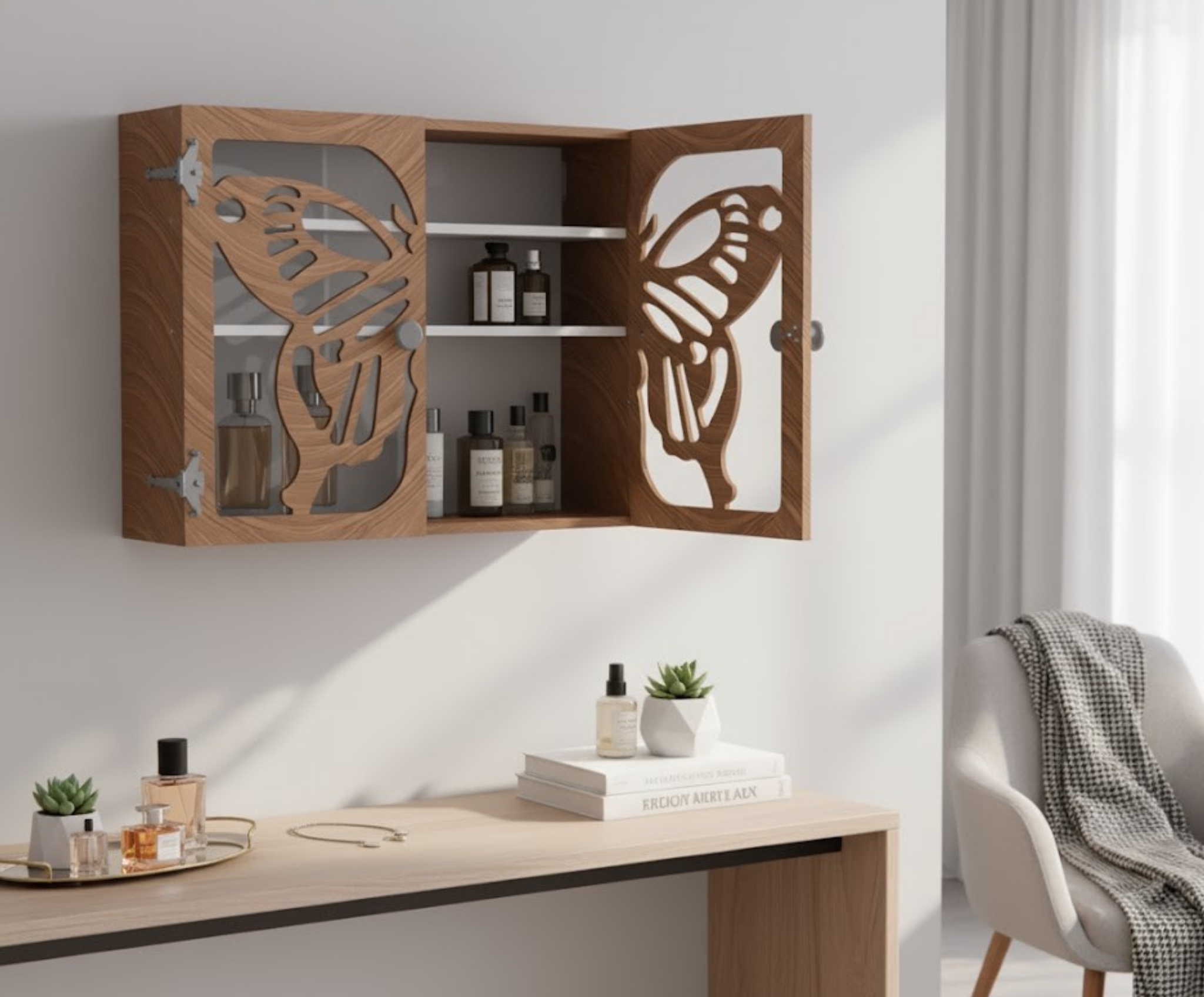 Butterfly Jewelry Cabinet Plan – Artistic Wall Organizer Blueprint | Full-Scale Template Download