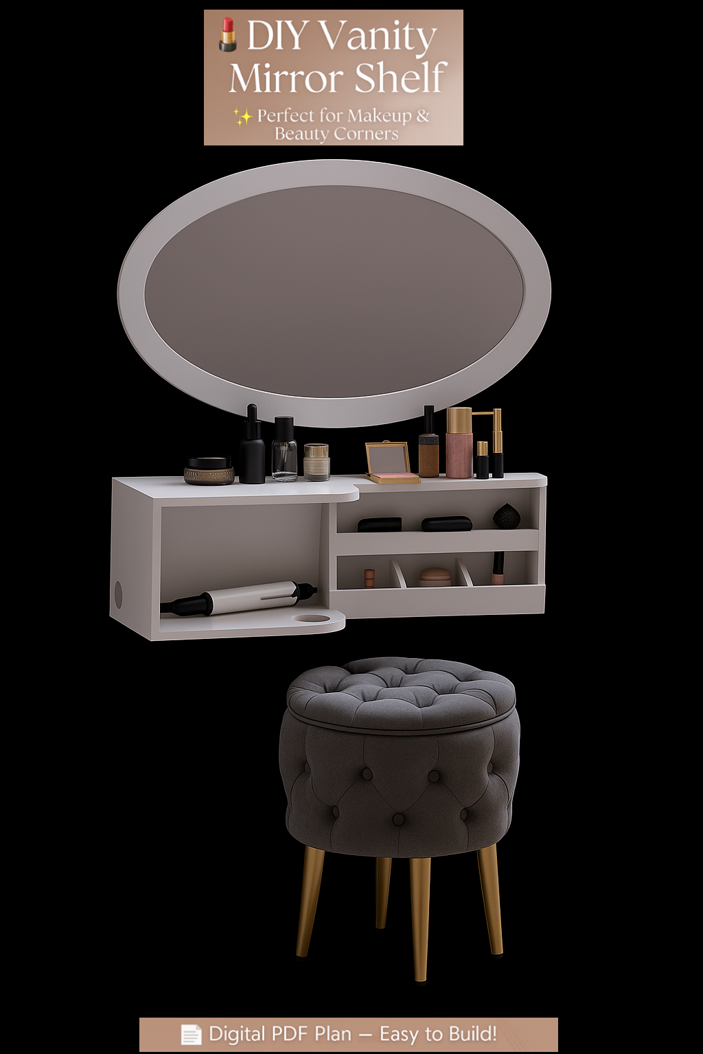 DIY Wooden Jewelry Organizer Plan (Step-by-Step PDF Tutorial) – Handmade Vanity Mirror Shelf Design