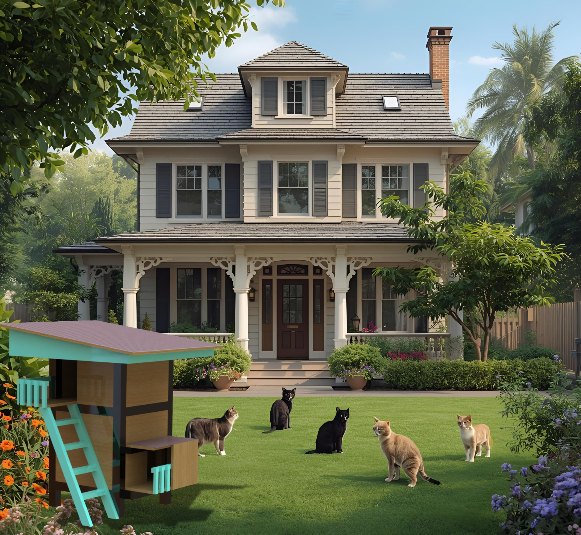 DIY Wooden Cat House Kit | Outdoor Two-Story Shelter for Cats