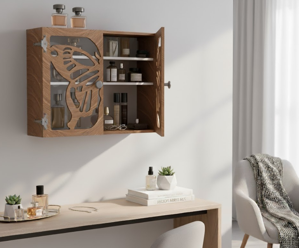 Butterfly Jewelry Cabinet Plan – Artistic Wall Organizer Blueprint | Full-Scale Template Download