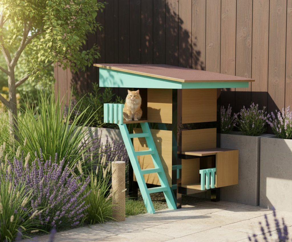 Luxury Outdoor Cat House Blueprint (2-Story with Ladder) – Engineered Shelter Plan | Digital Download