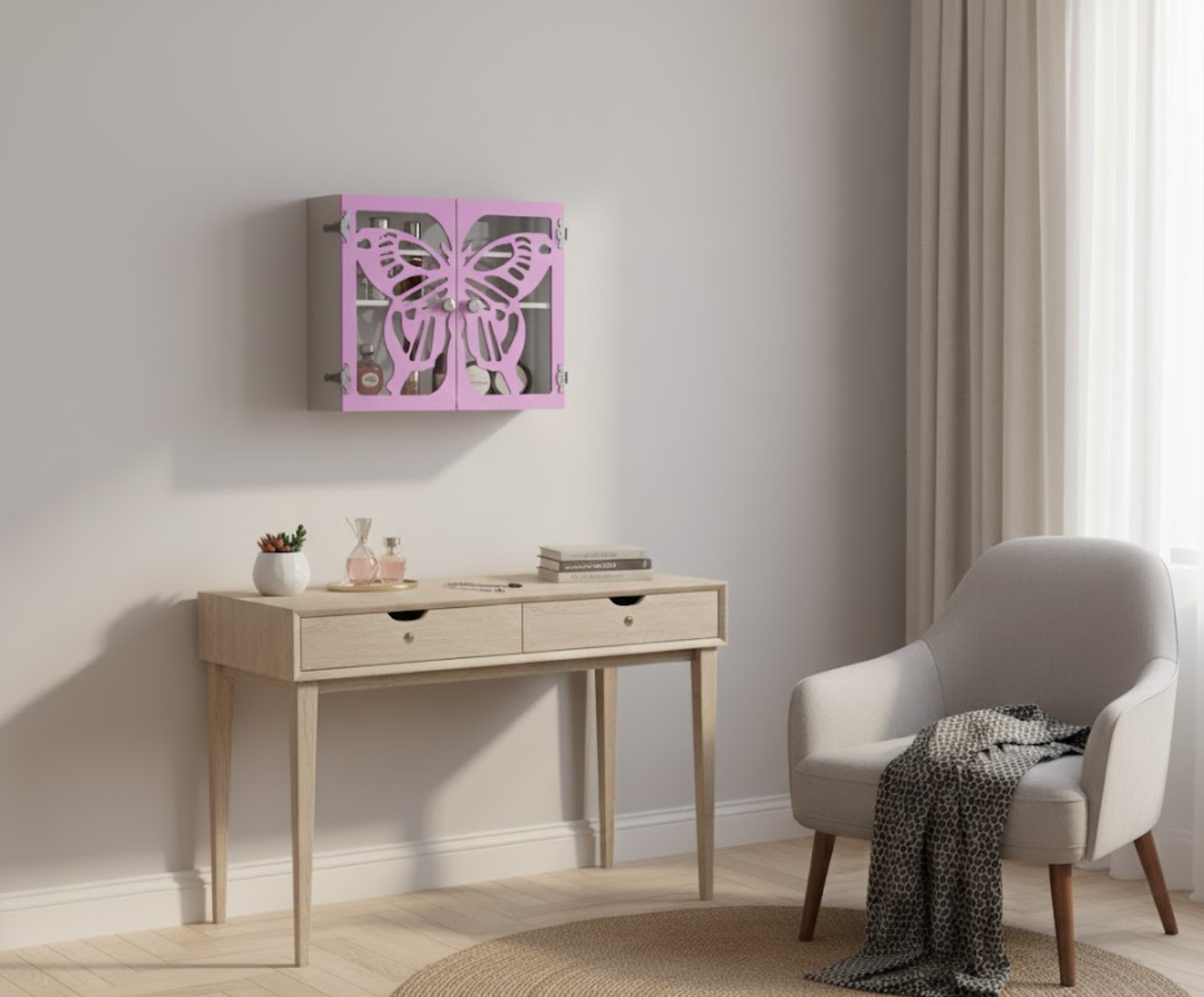 Butterfly Jewelry Cabinet Plan – Artistic Wall Organizer Blueprint | Full-Scale Template Download