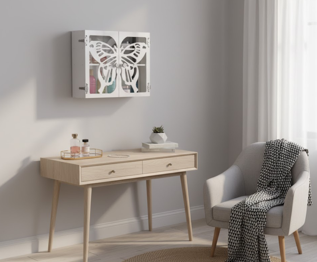 Butterfly Jewelry Cabinet Plan – Artistic Wall Organizer Blueprint | Full-Scale Template Download