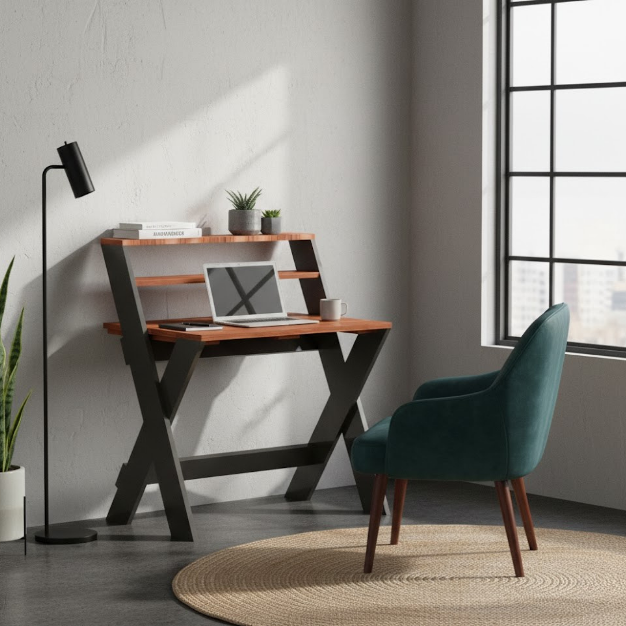 Modern X-Frame Desk Blueprint – Structural Home Office Plan with Shelves | Advanced Digital Download