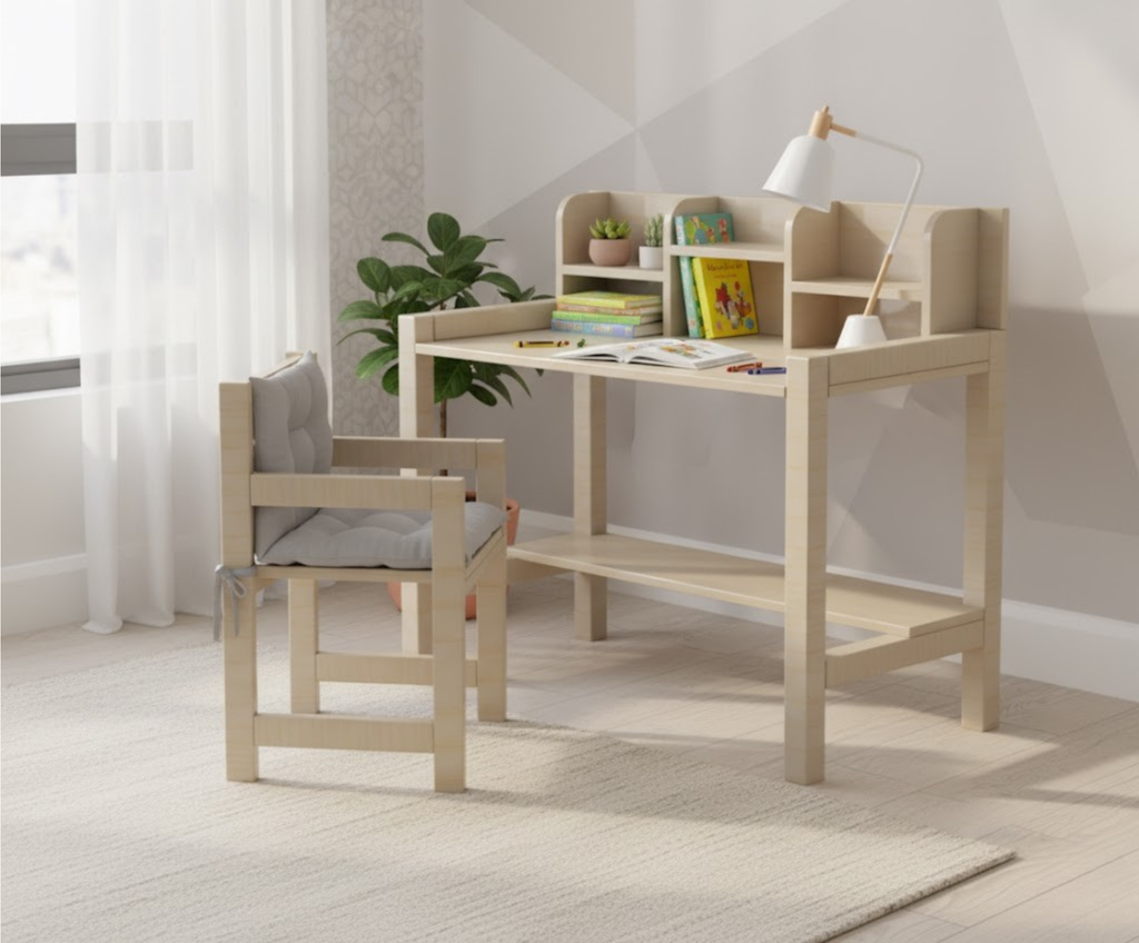 Minimalist Kids Desk and Chair Plans SET | Easy DIY Woodworking Blueprint | Metric & Imperial Dimensions