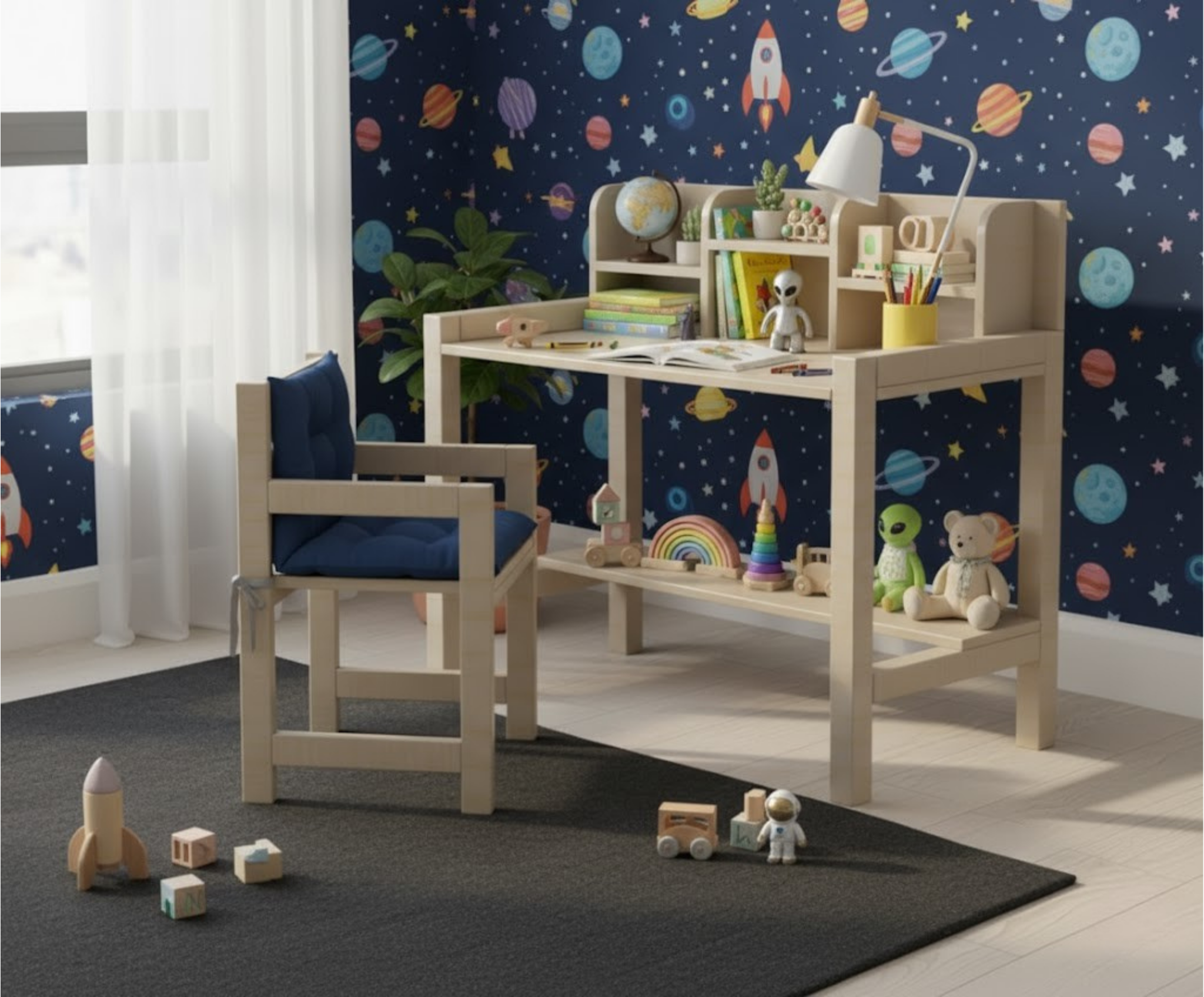 Minimalist Kids Desk and Chair Plans SET | Easy DIY Woodworking Blueprint | Metric & Imperial Dimensions