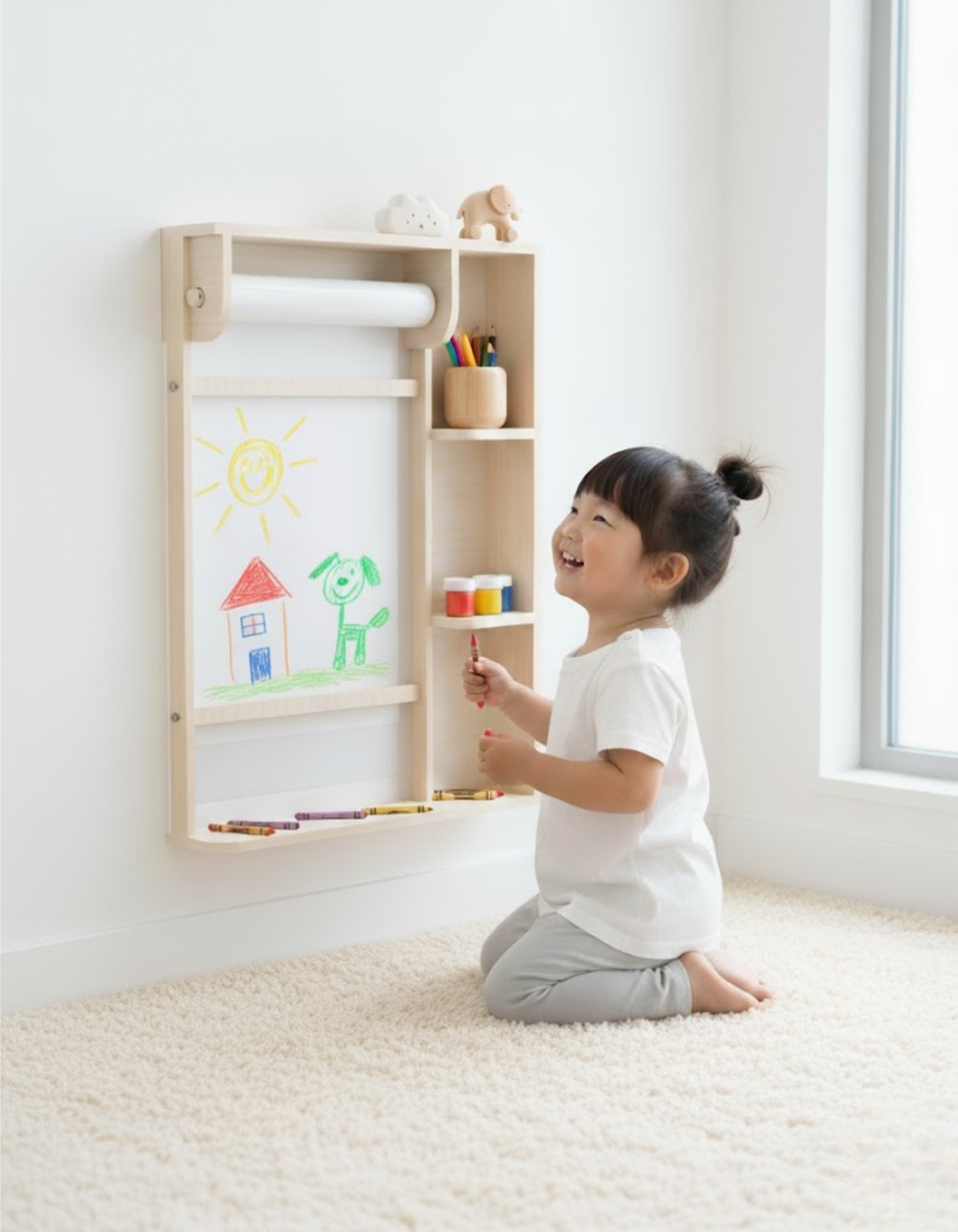 Wall-Mounted Kids Art Station Blueprint – Space-Saving Organizational Plan | Dual Measurements