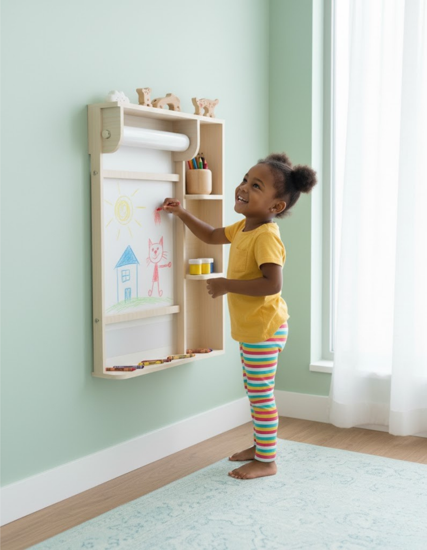 Wall-Mounted Kids Art Station Blueprint – Space-Saving Organizational Plan | Dual Measurements