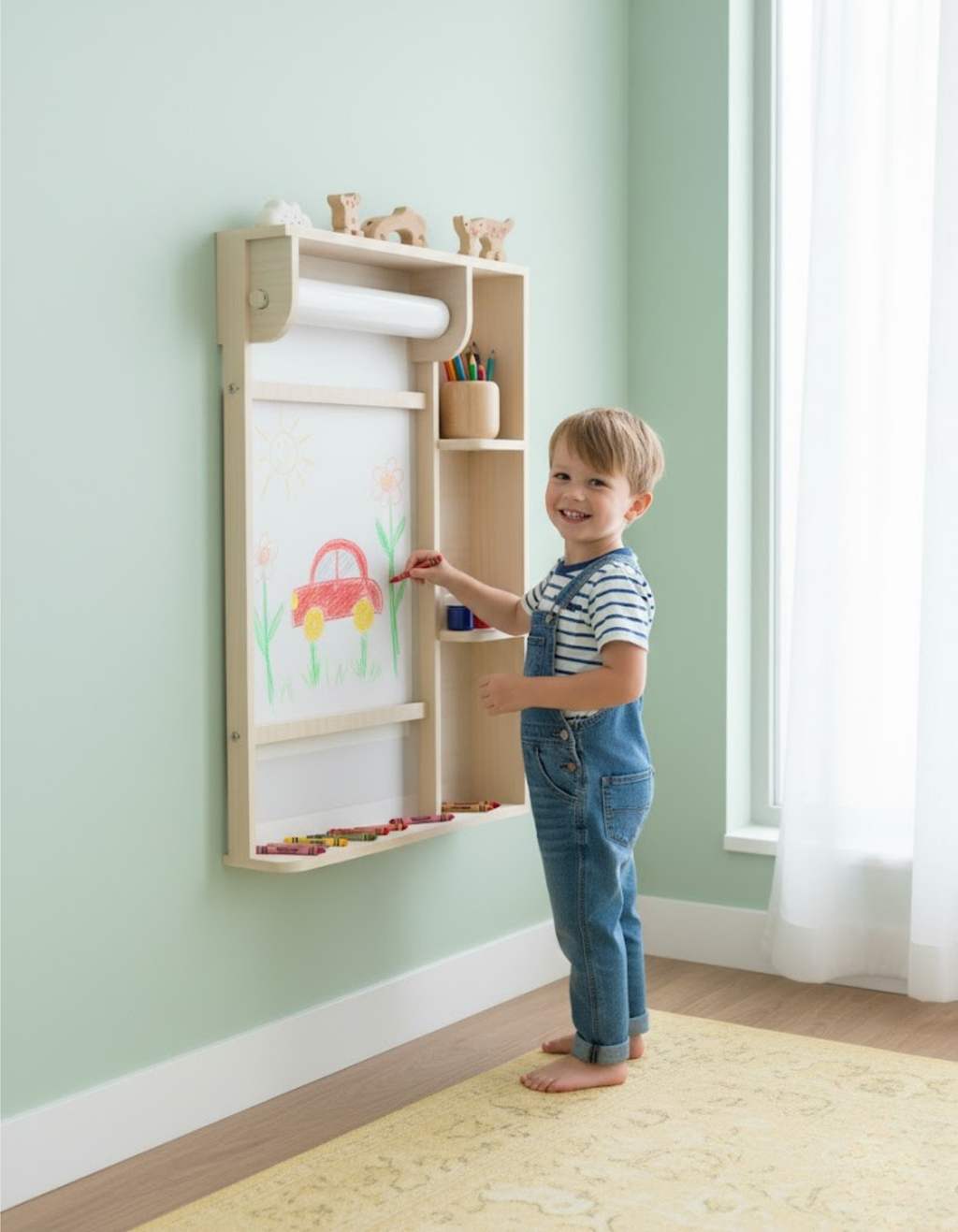 Wall-Mounted Kids Art Station Blueprint – Space-Saving Organizational Plan | Dual Measurements