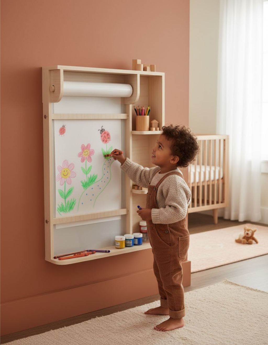 Wall-Mounted Kids Art Station Blueprint – Space-Saving Organizational Plan | Dual Measurements