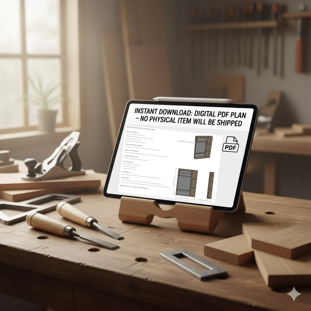 Wall-Mounted Kids Art Station Blueprint – Space-Saving Organizational Plan | Dual Measurements