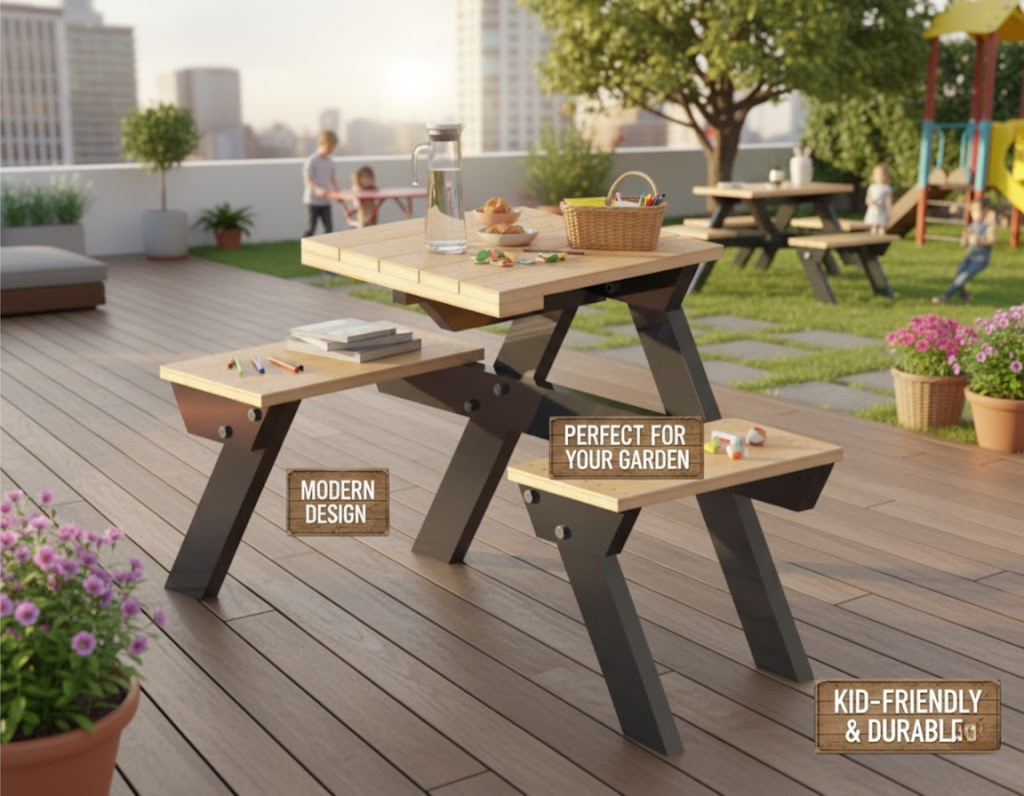 Heavy-Duty Picnic Table Plans (4 Seater) | M12 Bolt Design for Maximum Durability | Imperial & Metric PDF