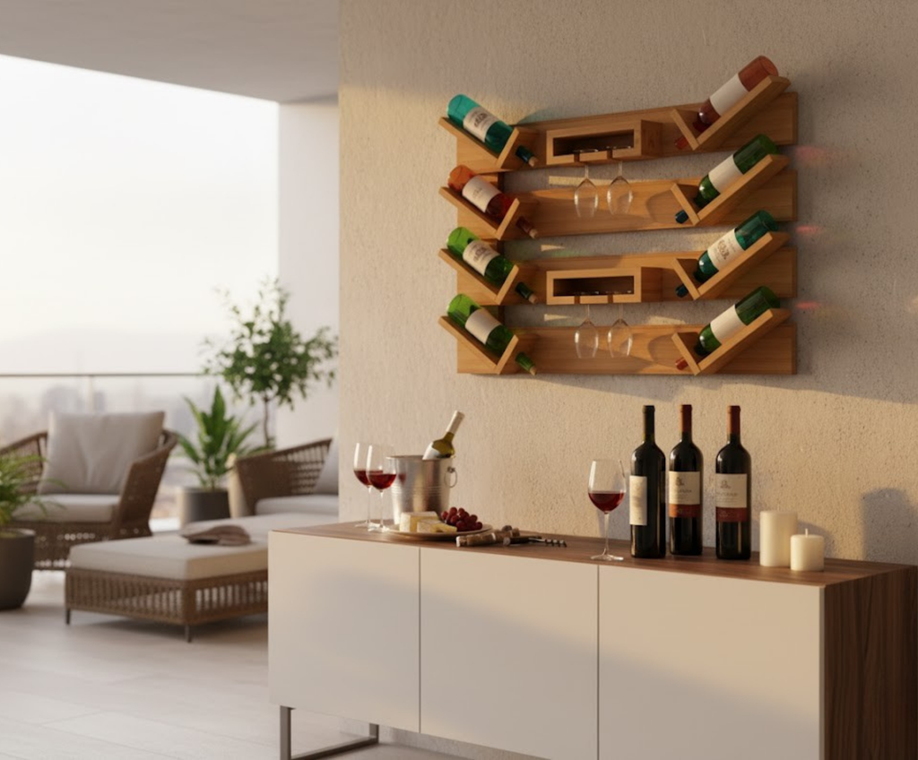 Minimalist Wall-Mounted Wine Rack Plan – Engineered Blueprint for Space Saving | Digital Download (8 Bottle Capacity)