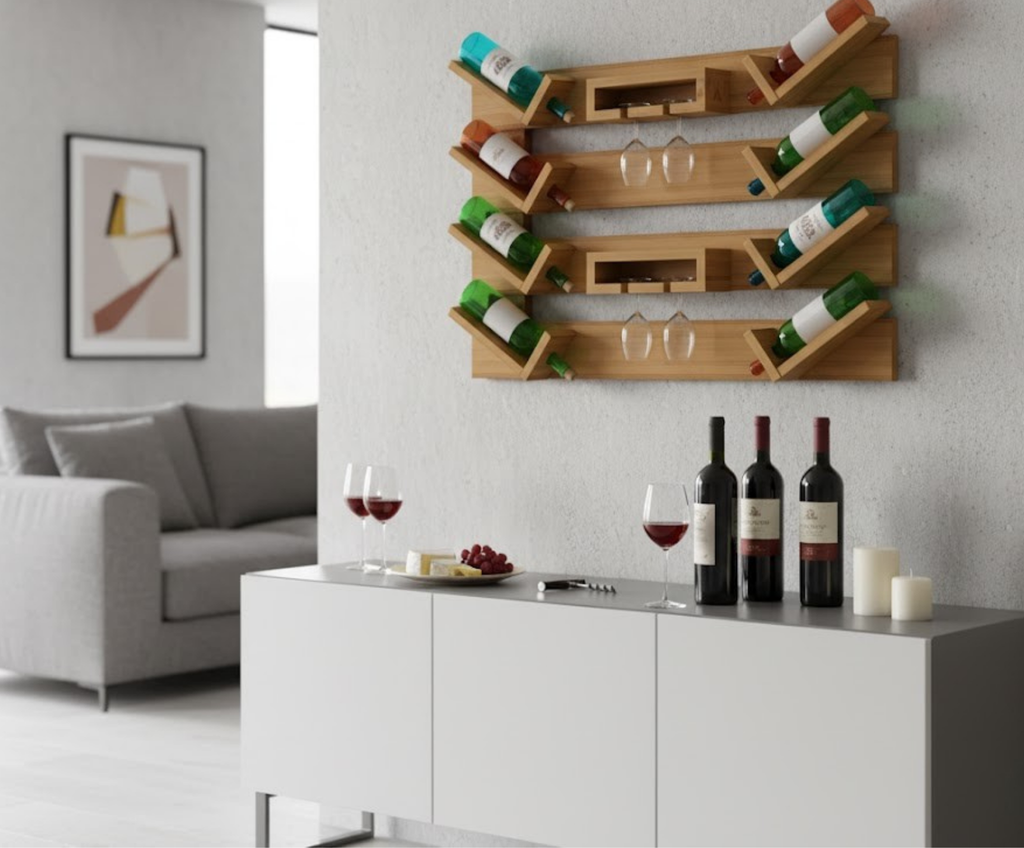 Minimalist Wall-Mounted Wine Rack Plan – Engineered Blueprint for Space Saving | Digital Download (8 Bottle Capacity)