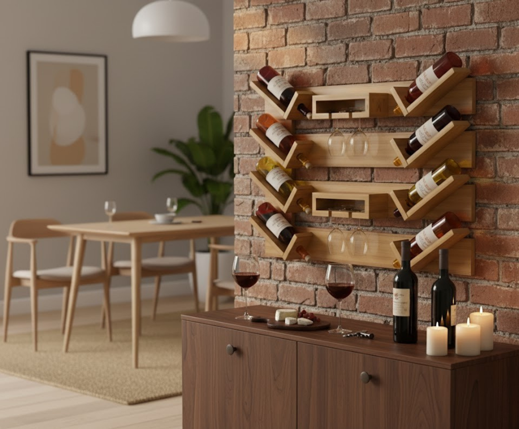 Minimalist Wall-Mounted Wine Rack Plan – Engineered Blueprint for Space Saving | Digital Download (8 Bottle Capacity)