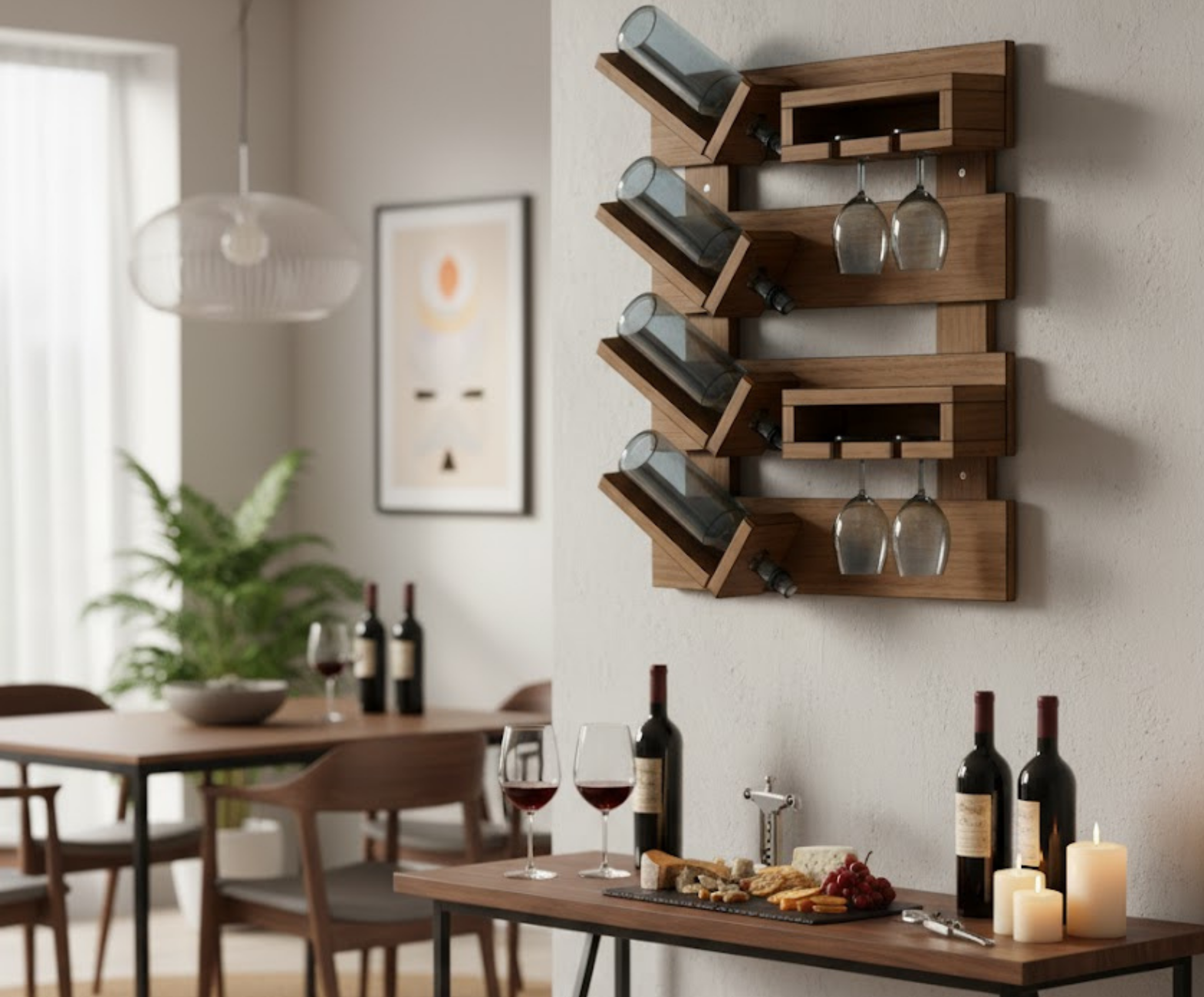 Integrated Wall Wine Rack Plan with Glass Holders – Functional Home Bar Blueprint | Digital Download