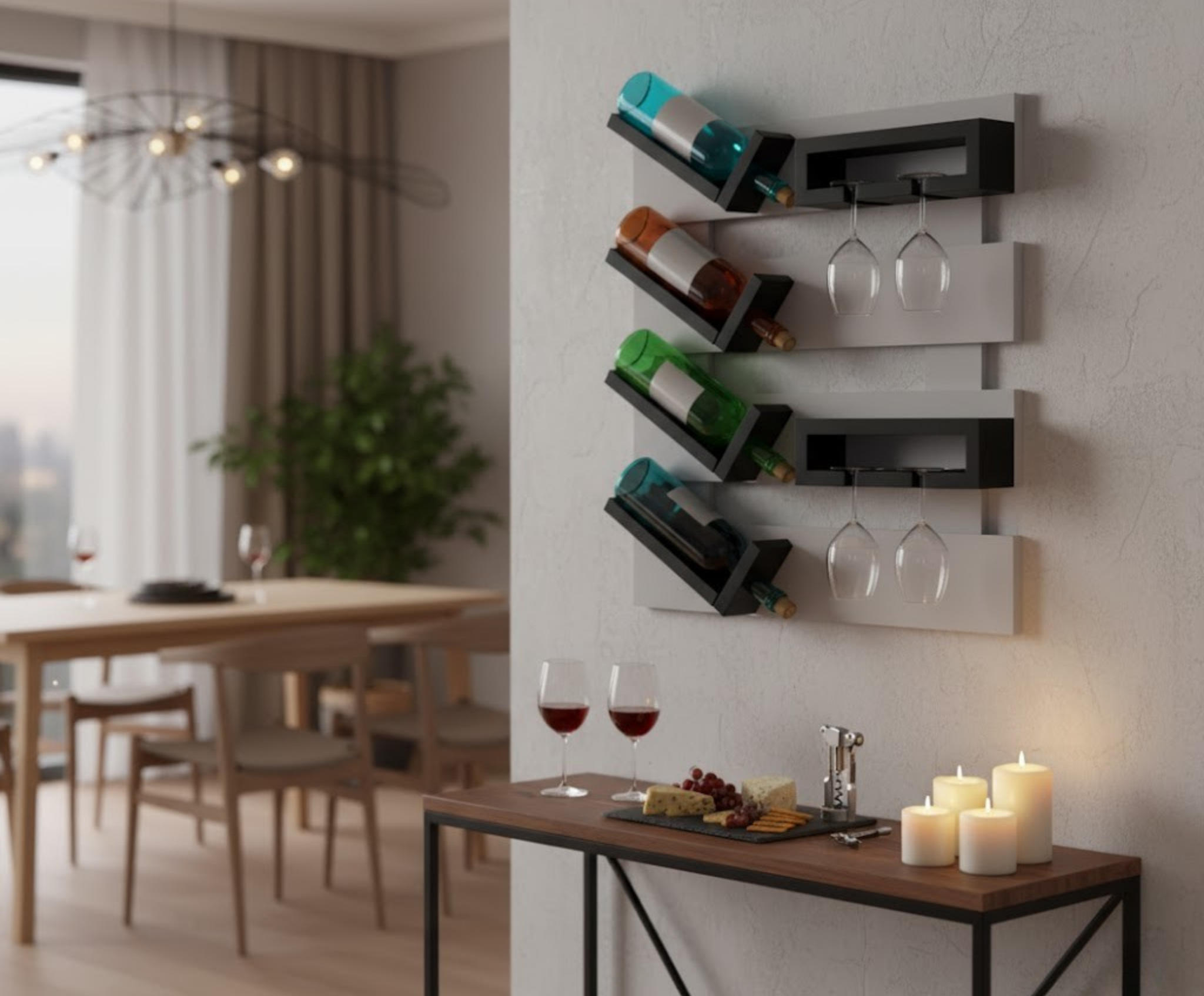 Integrated Wall Wine Rack Plan with Glass Holders – Functional Home Bar Blueprint | Digital Download