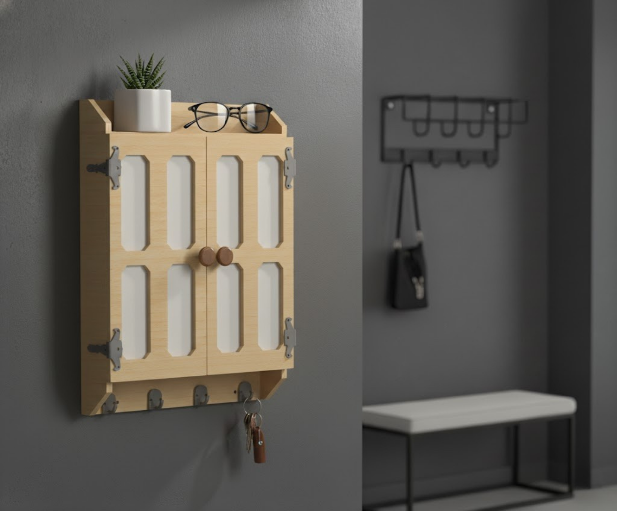 DIY Wall Key Holder Cabinet Plan – Laser/CNC Ready Organizer Blueprint | Instant Download