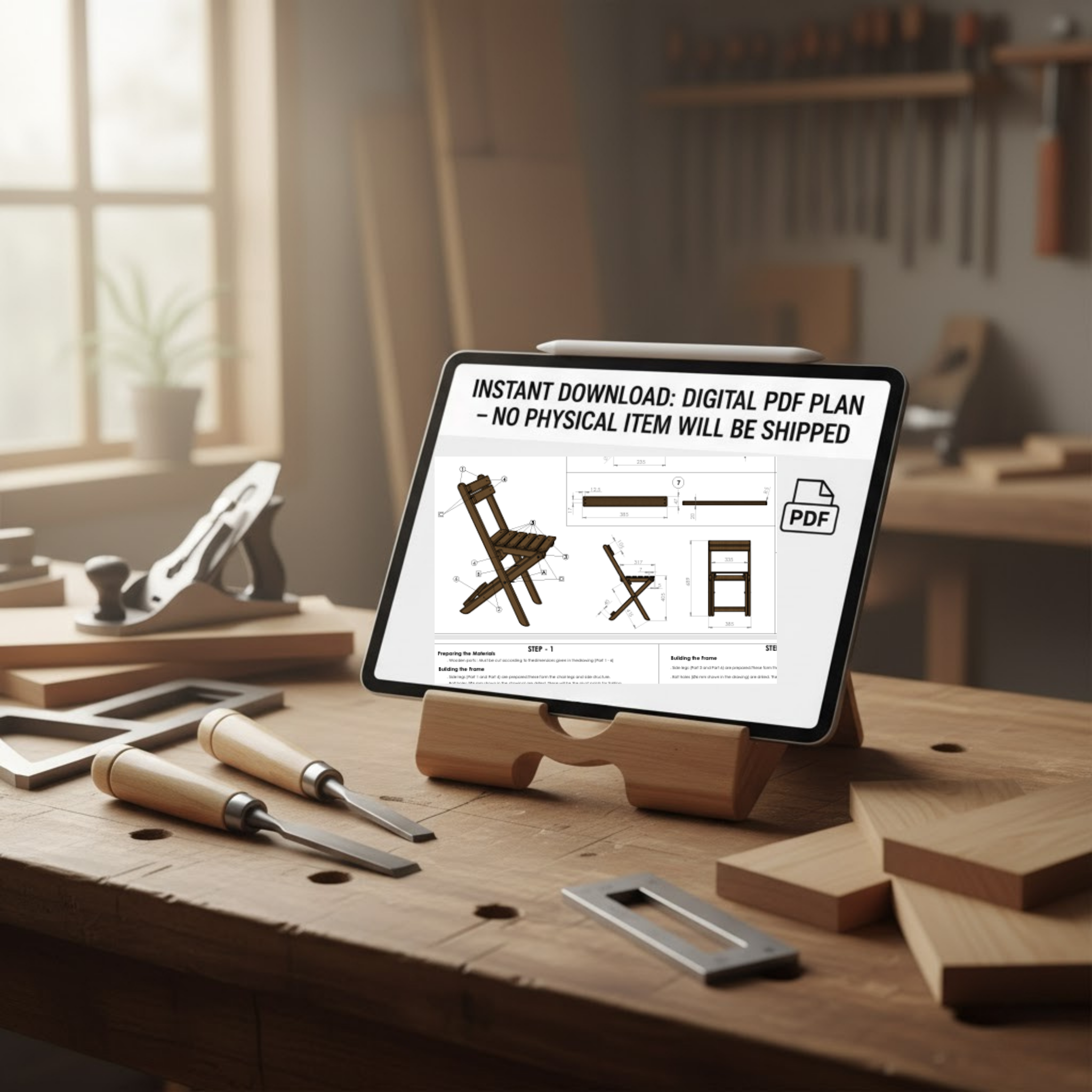 Folding Table and Chair Plans SET | Portable Outdoor Furniture Blueprint | Small Space Solution