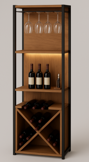 DT3 Wooden Wine Rack | Handcrafted 12-Bottle Floor Storage Shelf with Oak Finish